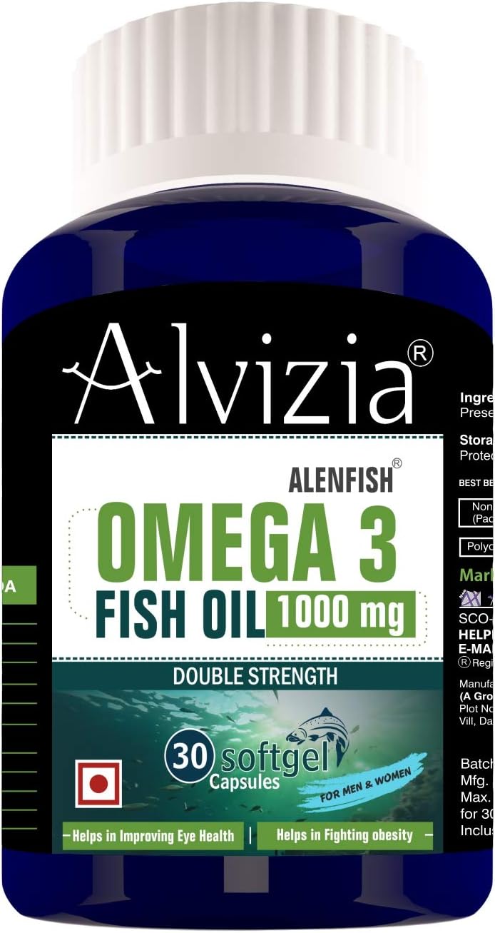 Alvizia Double Strength Fish Oil 1000mg Burp-Less with Omega 3 600mg - 30 Capsules (15 Days Supply), Cold-Water Peruvian Fish Oil