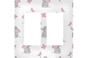 YYZZH Cute Elephant Baby Play With Butterfly Animal Print On White Double Gang Rocker Switch Plate 4.7" X 4.6" Light Outlet Wall Plate Decoration Wallplate Cover
