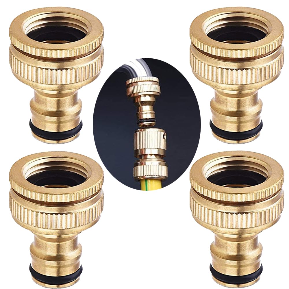 Uni-Fine 2-in-1 Garden Hose Quick Connector Kit - Brass, 1/2 & 3/4 Inch, Nozzle, Kitchen & Outdoor Use