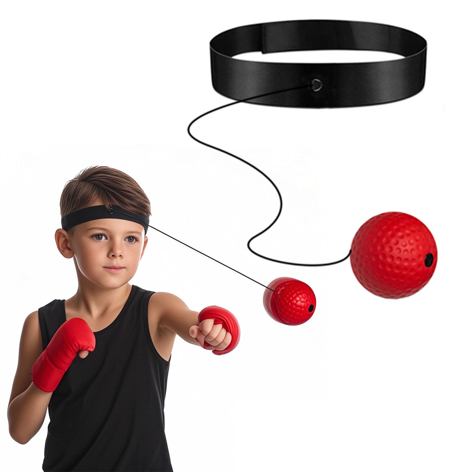 Global-Daily Boxing Training Ball with Adjustable Headband, Reaction Ball for Training, Speed, Boxing Training, Mixed Martial Arts, Fitness, Reaction Training (Red)