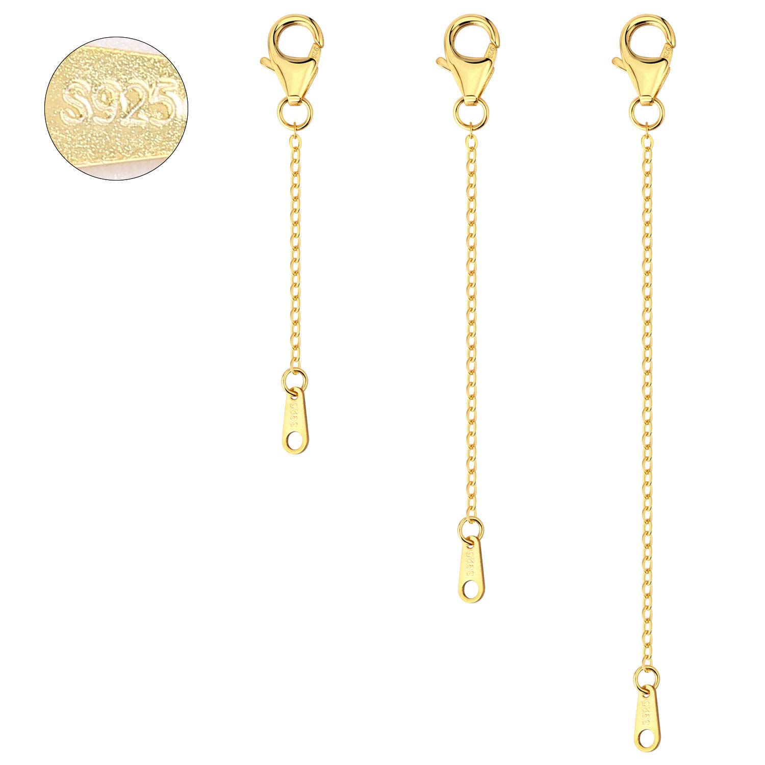 ALEXCRAFT 3 PCS 925 Sterling Silver Necklace Extender 14K Gold Plated Chain Extenders Bracelet Extension for Jewellery Making 2 3 4 Inch