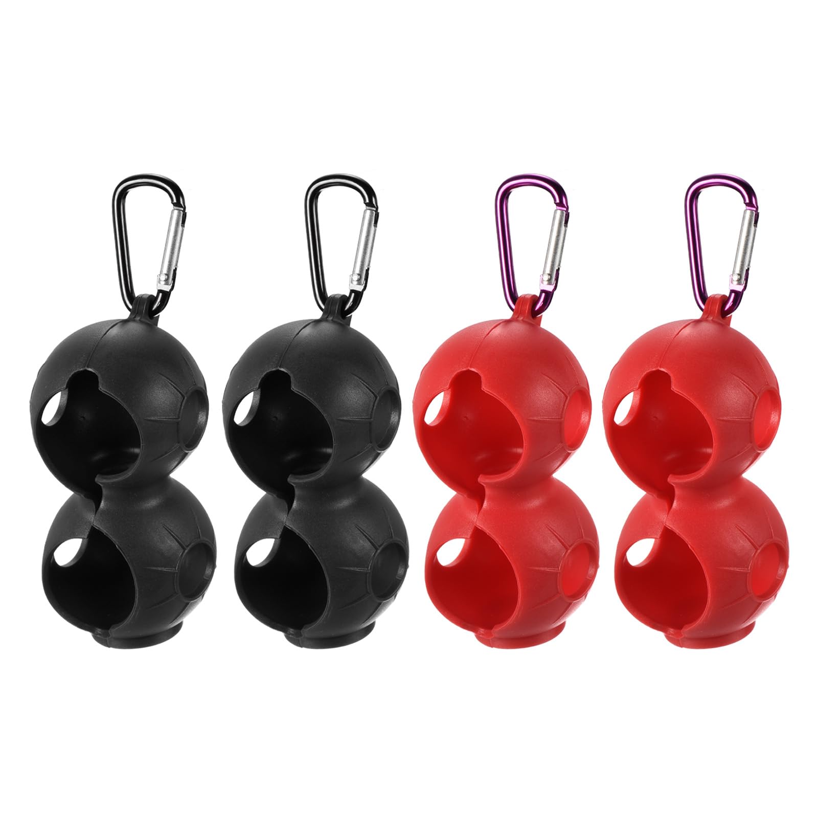 PATIKIL Golf Ball Holder, 4 Pack Silicone 2 Balls Carrier Protective Portable Sleeve with Buckle for Golf Bag Belt, Red, Black
