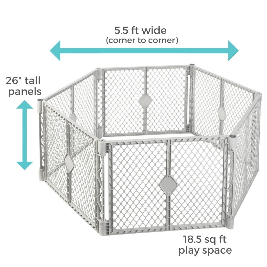 Toddleroo by North States - Superyard Baby Play Yard: Freestanding 6-Panel Baby Playpen - Indoor or Outdoor Use - Made in USA - Encloses Up to 18.5 Square Feet - 26 Inches Tall - Light Gray