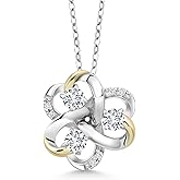 Gem Stone King 925 Silver and 10K Yellow Gold Round White Lab Grown Diamond 3-Stone Pendant Necklace For Women (0.86 Cttw, Gemstone April Birthstone, with 18 Inch Chain)