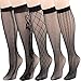 kilofly 5 Pairs Women Black Ultra Thin Stay Up Knee High Socks Fishnet Stockings