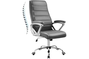 HLDIRECT Office Chair, Ergonomic Computer Chair, High Back Executive Chair with Rocking Function, Highest End Class 4 Hydraulic Pneumatic Piston & Padded Armrests, PU Leather, Grey