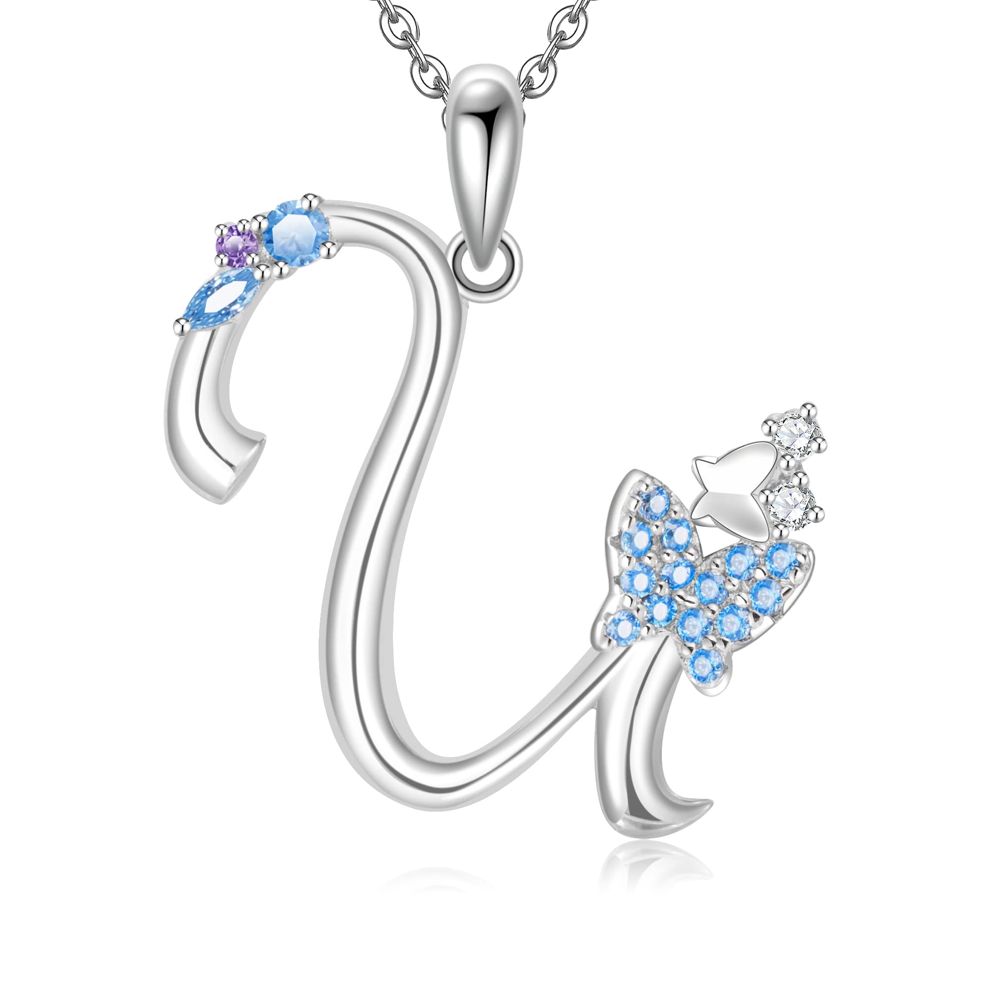 Initial Necklace for Women 925 Sterling Silver Butterfly Letter Pendant Gift for Women