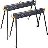 FORUP 2 Pack Heavy Duty Folding Portable Saw Horses Table, 1322 Lbs Load Capacity Metal Saw Horse with Fast Open Legs and Easy Grip Handle for Woodworking, Dark Grey &amp; Yellow
