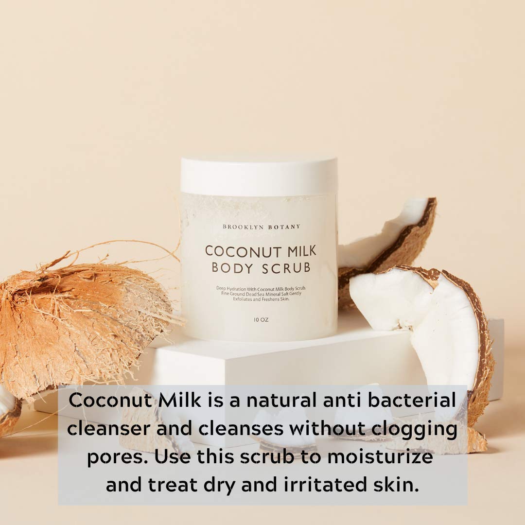 Brooklyn Botany Coconut Milk Body Scrub 10 oz - Made With Dead Sea Salt and Essential Oils - Anti Cellulite, Stretch Marks, and Varicose Veins - 10 oz : Beauty