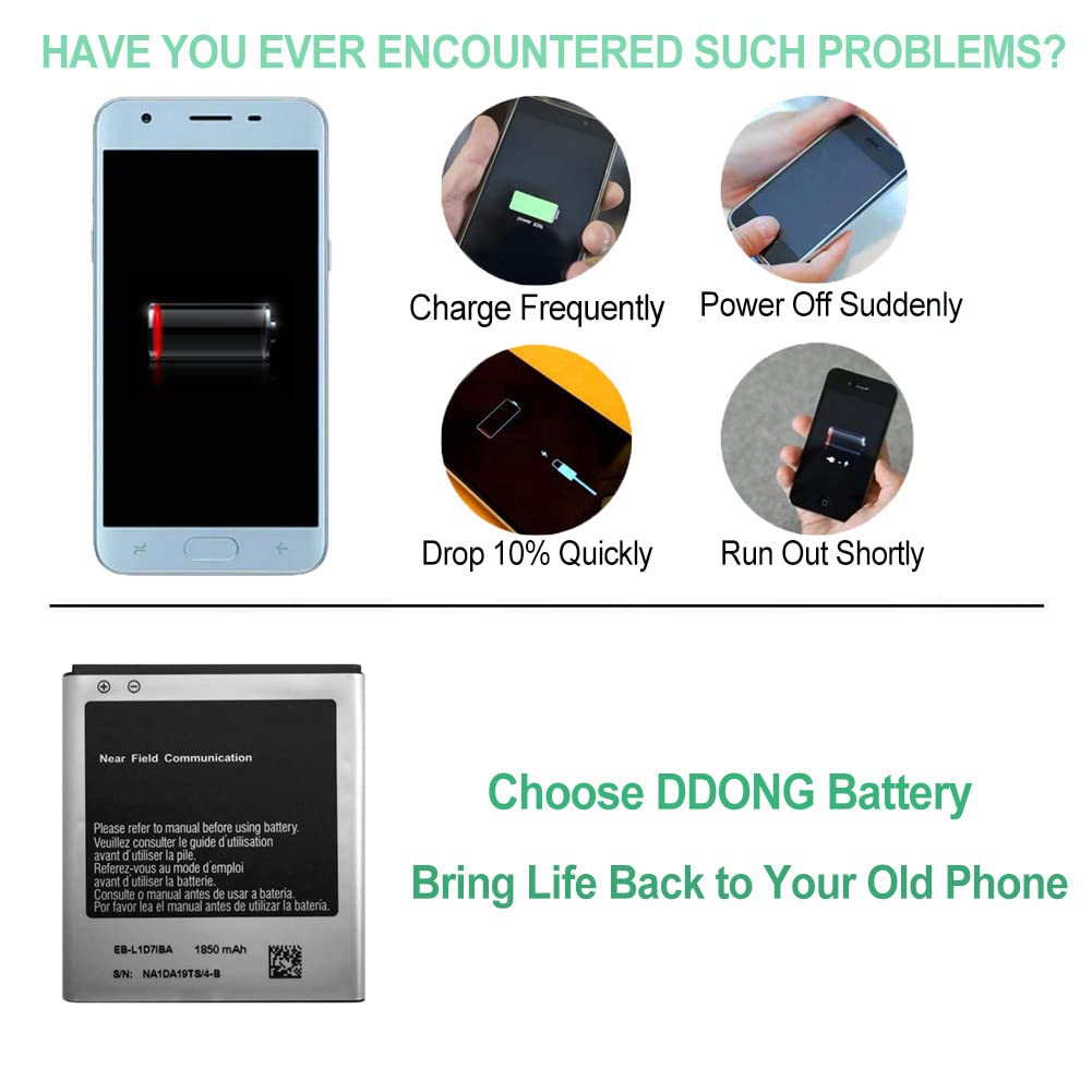 DDONG Only for Samsung Galaxy S II i727 T989 Nexus SPH L700 Replacement Battery EB-L1D71BA 1850mAh