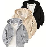 Fdqin Boys Zip Up Hoodies 3 Packs Casual Long Sleeve Hooded Sweatshirts Kids Fall Winter Clothes Size 4-12Years