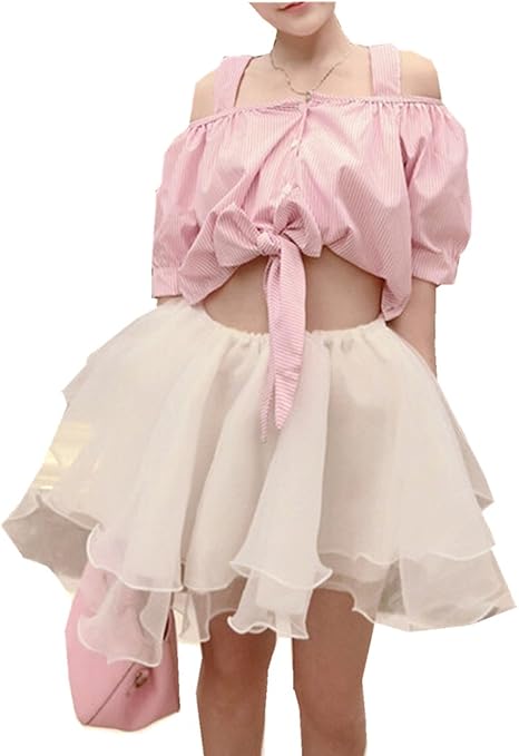 Amazon Co Jp Hui Hui 16 春 夏 レディース ワンピース 切替 ワンピースカジュアル 可愛い フレアー スカート リボン 肩出し 韓国ファッション L ピンク 服 ファッション小物