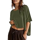 UEU Womens Summer Oversized Tops Casual Loose Crop T Shirts Crewneck Basic Boxy Tee Shirt Trendy Outfits Blouse