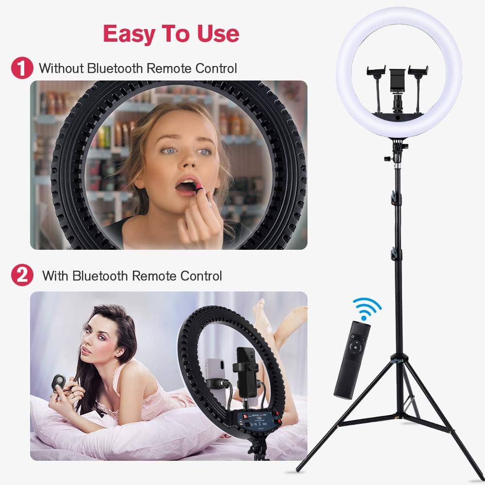 18 inch LED Ring Light with Tripod Stand Dimmable Makeup Ring light for Studio Portrait YouTube Vlog Video Shooting with Remote Controller - Image 4