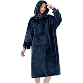 Sioloc Wearable Blanket Hoodie for Women/Kids/Men, Oversized & Cozy Sherpa Lined Hoodie Sweatshirt Blanket(Navy,Long1)