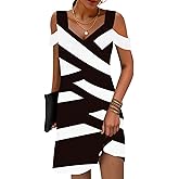 SAUKOLE Womens Sexy Cold Shoulder Dresses Summer Casual Dress Loose Fit Knee Length Dress