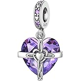 MICOO 925 Silver January-December Birthstone Heart Crystal Zirconia Pendant, fits most bracelets and necklaces, Women's Jewelry Gifts
