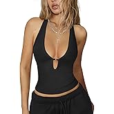 Hragc Womens Sexy Deep V Neck Halter Tops for Women Ribbed Racerback Tank Slim Fit Trendy Y2k Summer Going Out Sleeveless Top