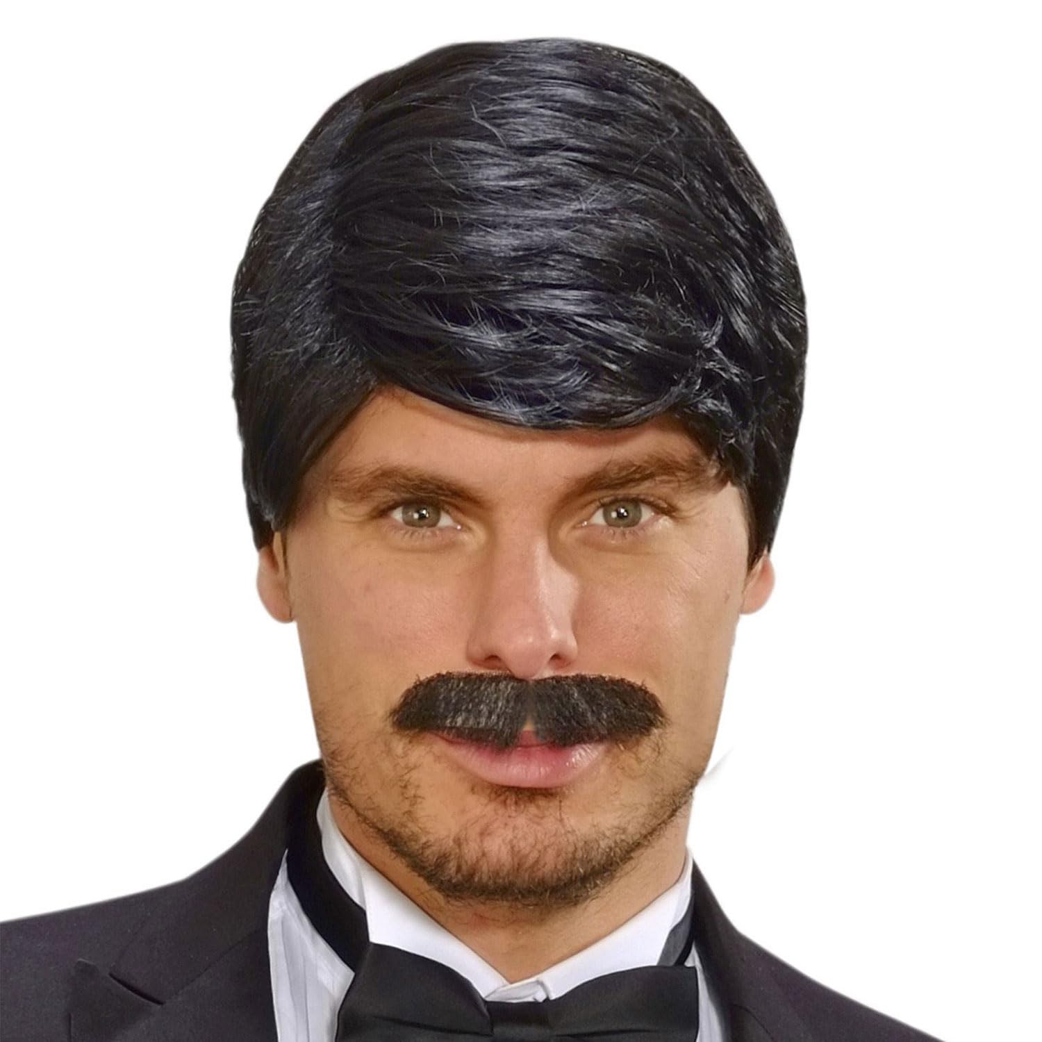 Widmann L9194 - Dream Hair Playboy Wig and Mustache, Adult Man, 80s, Carnival, Theme Parties, Black Color