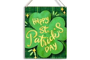 YCYD Funny Happy St. Patrick's Day Wood Sign Rustic Green Lucky Clover Wooden Hanging Plaque for Home Living Room Bedroom Wall Art Decoration 8 x 10 Inches Present