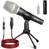 NILUNWEI Professional Dynamic Microphone - Handheld Wired Microphone for Singing, for Speakers, Karaoke Machines, amplifiers, Mixers, with 14 Foot XLR to 1/4 inch Audio Cable and Desktop Stand Set