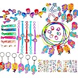 YALLFF 60-pack mermaid party favors supplies bracelets,necklaces, rings,bookmarks,hairclips, brooches, hair ties,keychains,tattoos-girls birthday gift-Goodie Bag Fillers