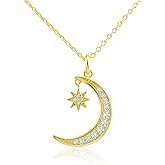 ASGEMSFJ Gold Plated Moon Necklace for Women, Moon and Star Pendant Dainty Trendy Gold Chain Necklace Jewelry Gift for Girls