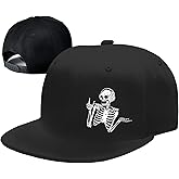 Flat Bill Hats for Men Snapback Hats Skull Skeleton Hat Flat Brim Fitted Hat Adjust Black Baseball Caps for Men