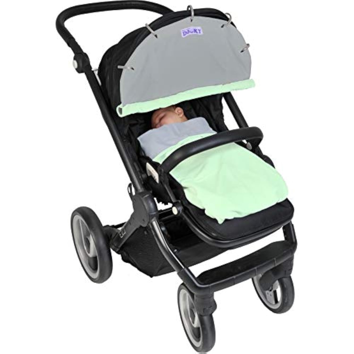 The Original Dooky Reversible Soft Durable Cotton Pram Stroller Cover, Menta e Grigio