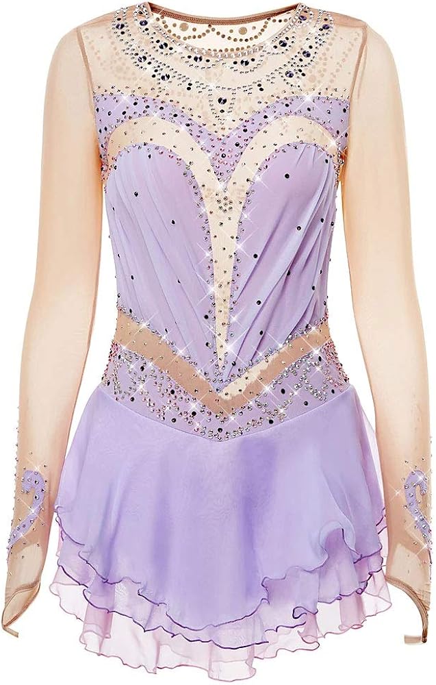 Figure Skating Dress Women Girls' Ice Skating Dress Length Sleeve