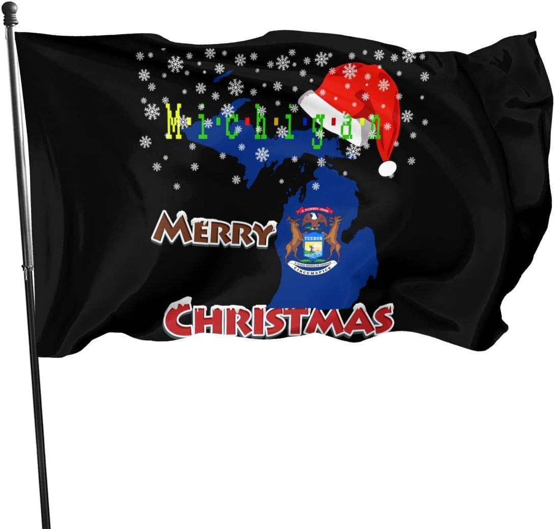 ULLYO Merry Christmas Michigan Christmas American Flag 3x5 Ft Single