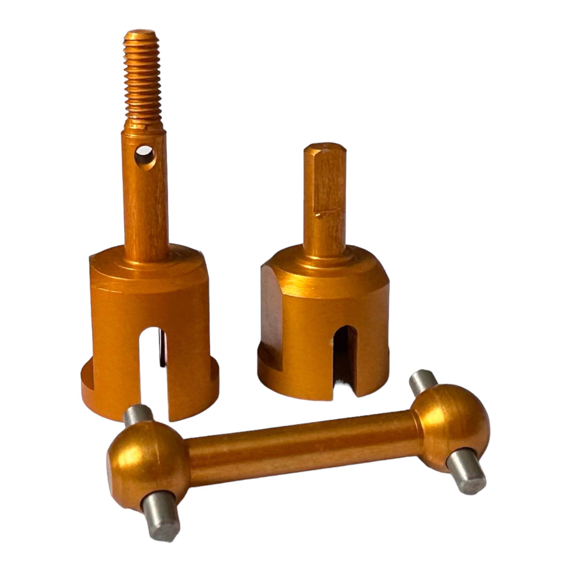 PrecisionGeek Orange Aluminium Alloy Axle Shaft Dog Bone & Wheel Adapter Set for Tamiya TT01 / TT02 1:10 RC – DIY Upgrade to Reinforce Drive Shaft (Set for One Axle)