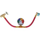 Aupoko R1234YF Refrigerant Charge Hose Kit with Gauge | 1/2&rdquo; LH Self-Sealing Can Opener Tap, 14mm R1234YF Low Side Quick Coupler, Air Condition Refrigerant Charging Pipe and Gauge