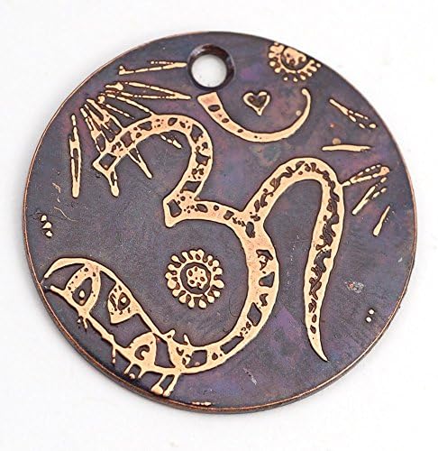 Copper letter Tibetan om symbol pendant, zen jewelry, 25mm