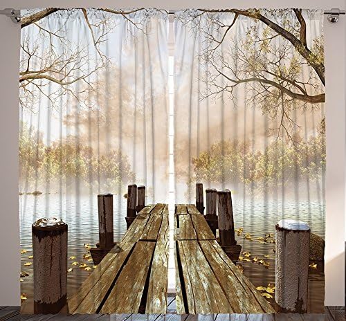 Amazon Com Ambesonne Autumn Curtains Old Wooden Jetty On A Lake