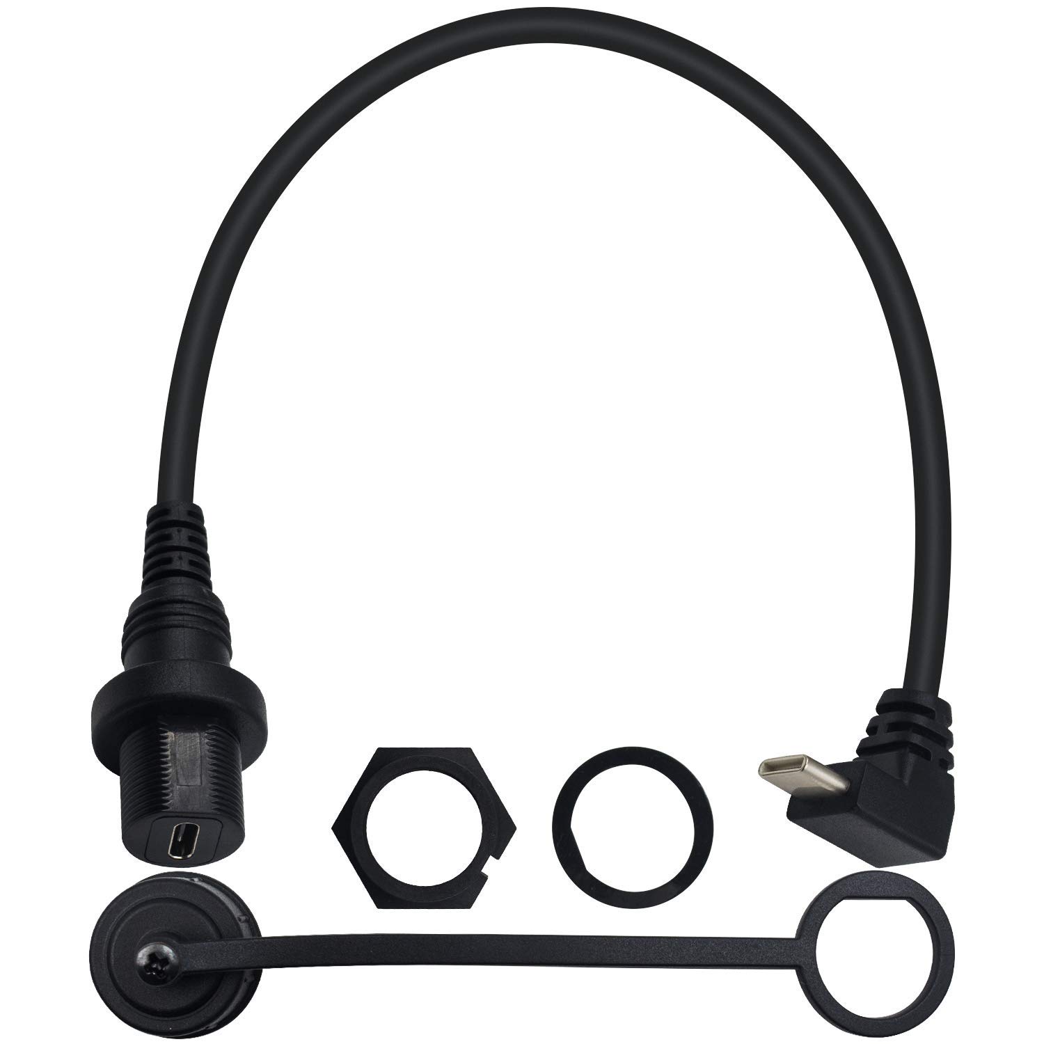 Duttek USB C Panel Mount Cable, UP & Down Angled USB C Male to Female Mount Extension Dash Flush Cable for Car, Boat, Motorcycle, Truck Dashboard 30cm/12 Inch