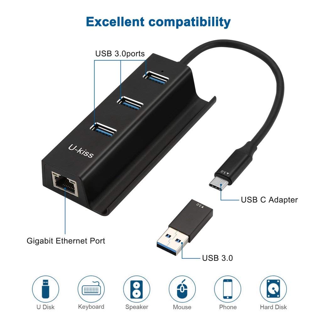 U-kiss Hub Usb 3.0 Vielfache 3 Anschlüsse Unterstützt Super Schnelle Übertragung (5 Gbps) für Macbook,macbook Pro,imac ,Windows Laptops,Macbook Air,ps4 Sowie Pcs Und Andere USB Geräte