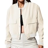 Amy Babe womens Cropped Bomber Jacket Button Down Varsity Jackets Shackets With Pockets
