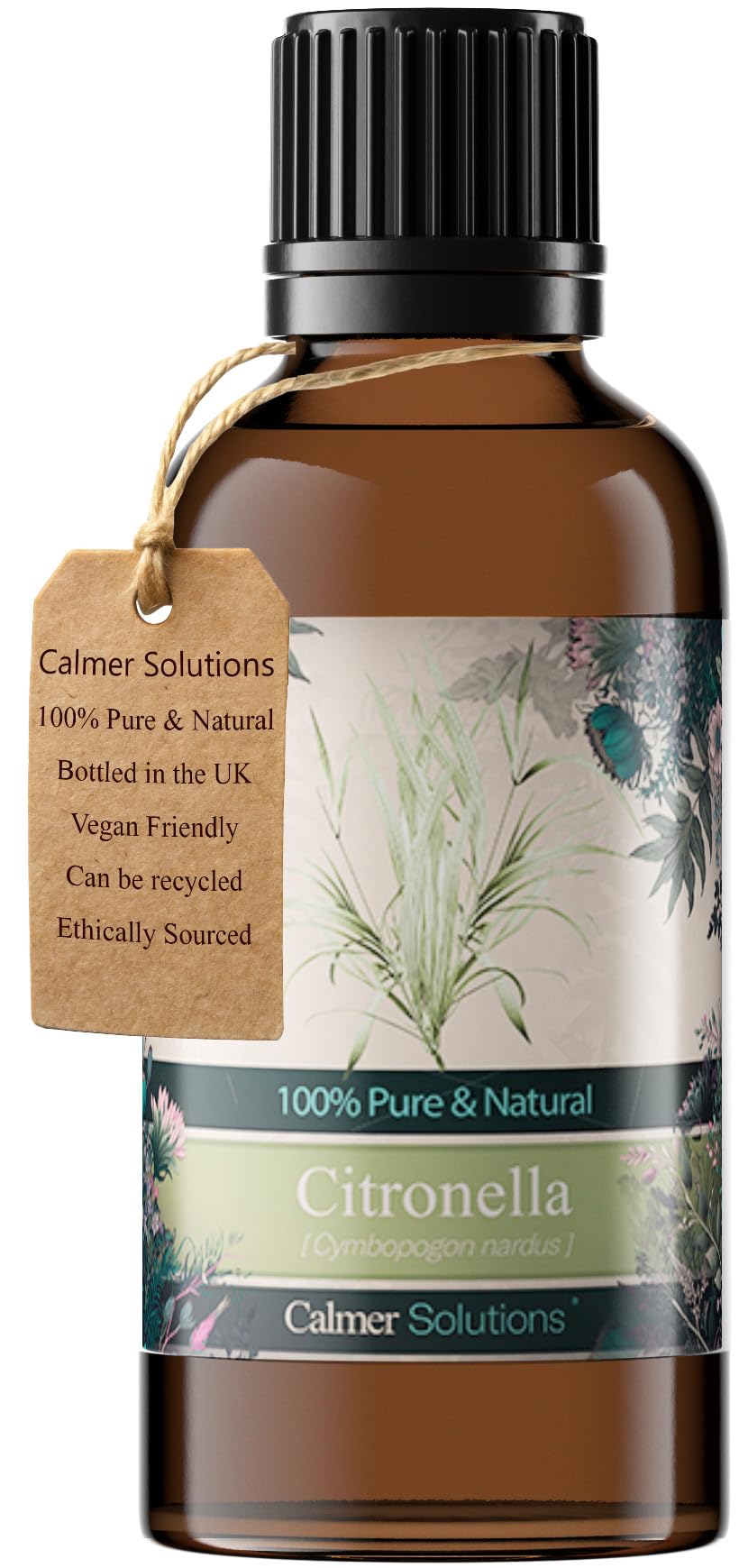 Calmer Solutions | Citronella - 50ml | Headache, colds, Insect Repellent | Pure 100% UK Sourced Natural Essential Oils | Professional or Home use | Diffusers, Humidifiers, Candles & More