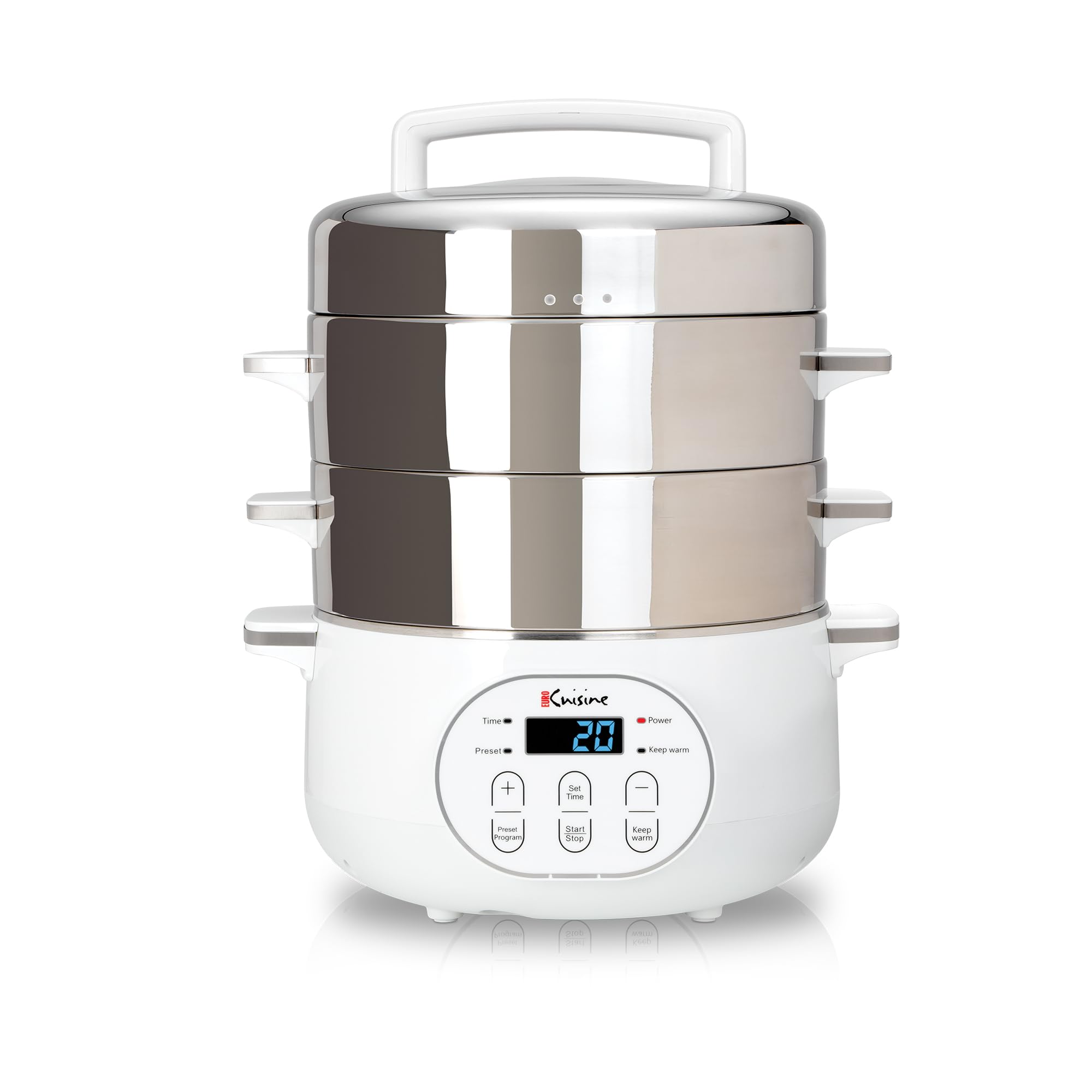 Euro Cuisine FS2500 Electric Food Steamer, Versatile Vegetable Steamer & Steam Cooker Ideal for Fish, Veggie, Meat, Stainless Steel 1200 Watts