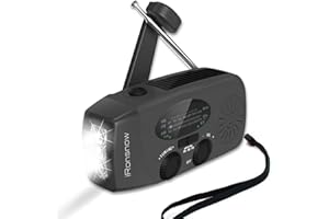 iRonsnow Solar Emergency NOAA Weather Radio Dynamo Hand Crank Self Powered AM FM WB Radios 3 LED Flashlight 2000mAh USB Smart Phone Charger Power SOS Alarm (Black)