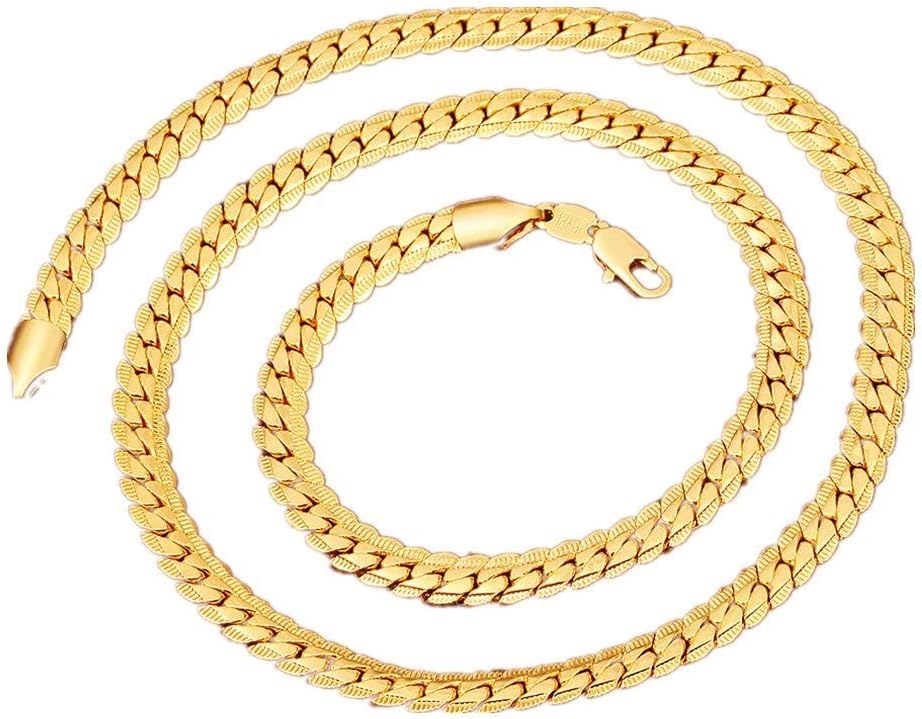 BoomYou Gold Plated Snake Chains Jewelry Mens Stainless Steel Snake Necklace Chain Flat Gold Herringbone Chain Link -6mm Width - Gold