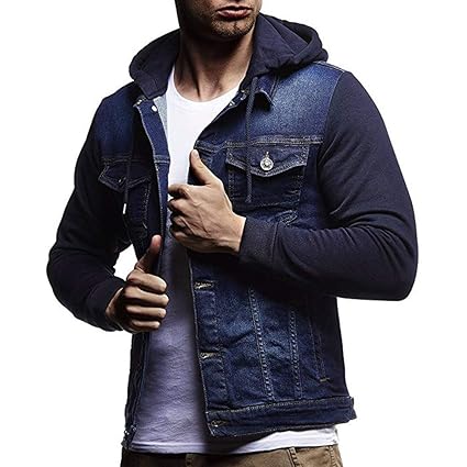 Hucode Herren Herbst und Winter Mode Mantel Vintage Gewaschene Jeansjacke L?ssiges Langarmhemd Kapuzen-Taschenmantel