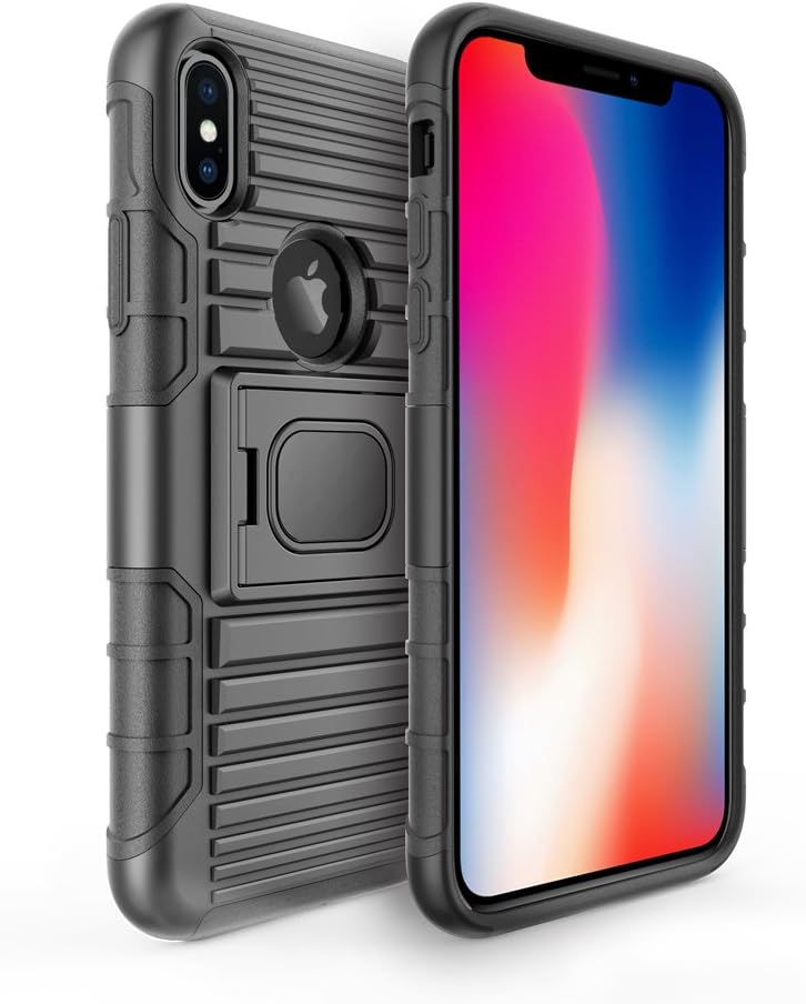 iPhone X Case, AceAbove Case For Apple iPhone X with Belt Clip Slim Hard Armor Holster Case with Kickstand and Swivel Belt Clip for Apple iPhone X- Black