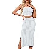 Womens Summer 2 Piece Skirt Sets Spaghetti Cami Crop Top Bodycon Side Slit Midi Dress Outfits