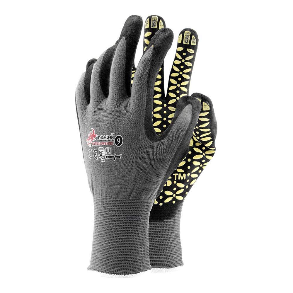 Reis RYELLOWBERRY10 Dragon Protective Gloves, Steel-Black-Yellow, 10 Size, Pack of 12