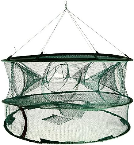 Crabite Folding Double-Deck Hoop Fishing Net Trap 7 Holes Triple Ring Crab Lobster Shrimp Landing Net 27” Outside Diameter 16” Net Depth Great for Saltwater or Freshwater