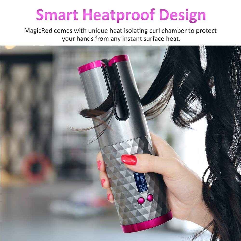 Cordless Auto Curler, PADCIST MagicRod The World\'s First Wireless Portable Electric Hair L/R Rotating Curler, Curling Wand Tongs, 300℉-390℉ Control, Full Anti-scalding, Curls or Waves Anytime Anywhere