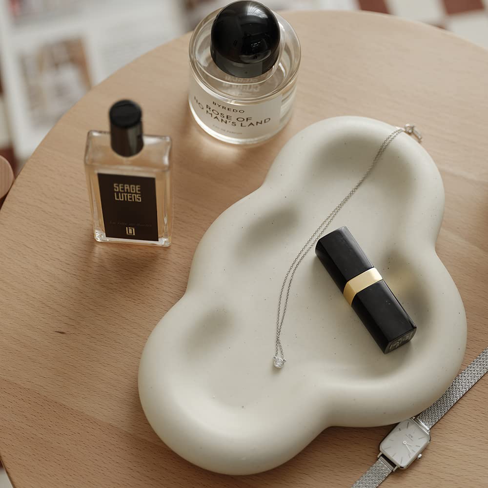 WENSHUO Cloud Shape Trinket Dish,Cute Ceramic Jewelry Tray,Ring Holder,Cosmetic Tray, Cream