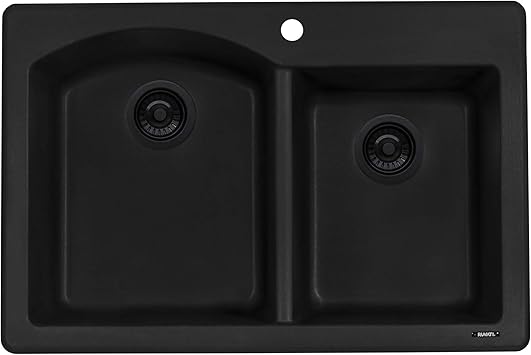 Top Mount Granite Composite Double Bowl Kitchen Sinks 7 Deep
